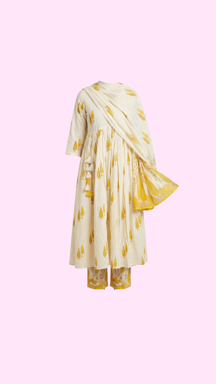 Sohniye — Yellow Motif Anarkali Set