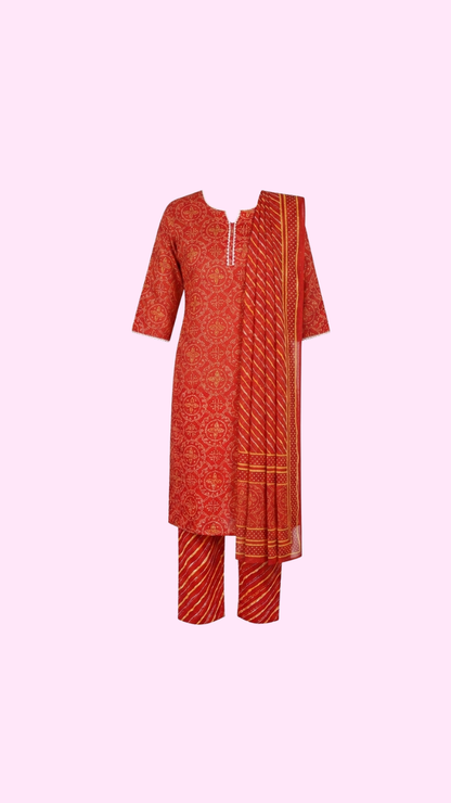 Kumkum — Red Bandhani Kurta Set