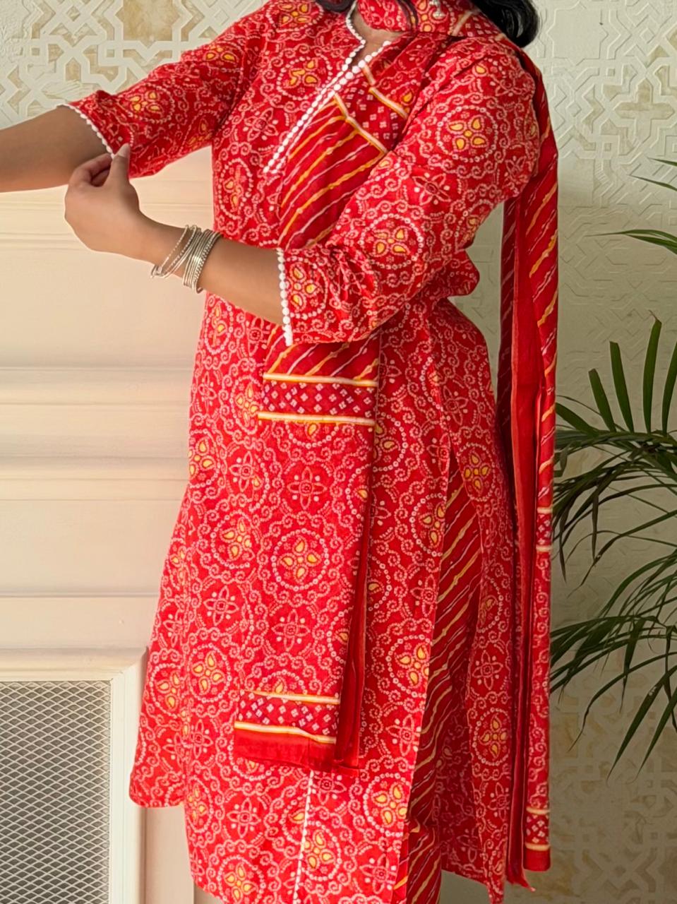Kumkum — Red Bandhani Kurta Set