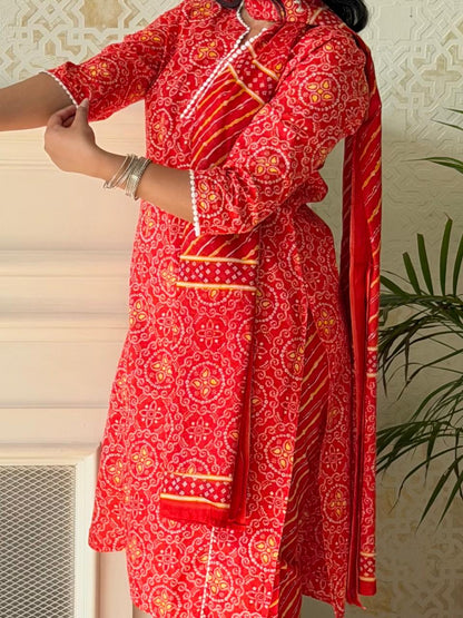 Kumkum — Red Bandhani Kurta Set