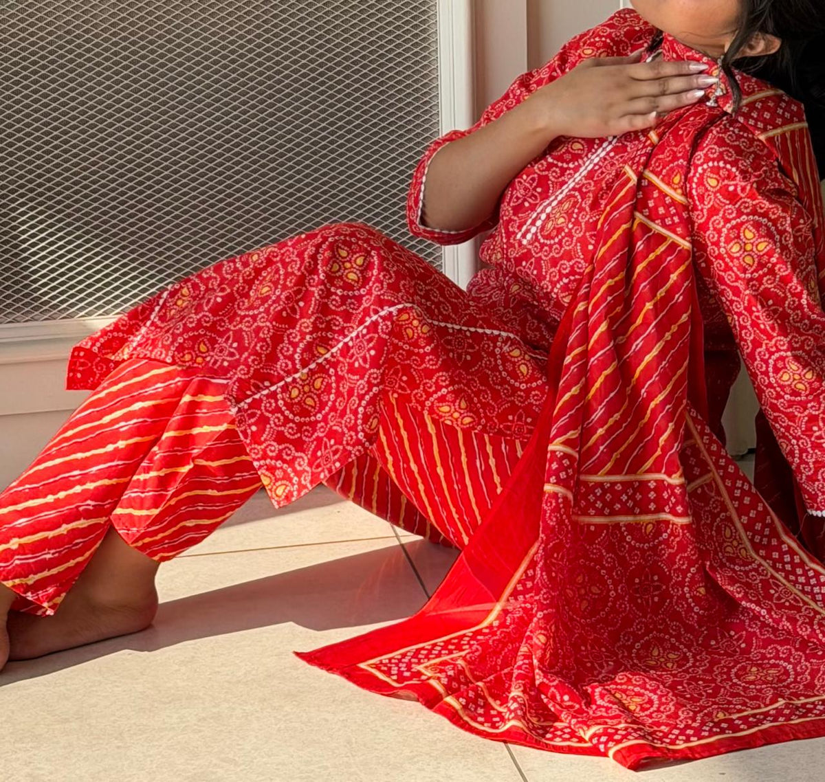 Kumkum — Red Bandhani Kurta Set