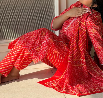 Kumkum — Red Bandhani Kurta Set
