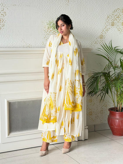Sohniye — Yellow Motif Anarkali Set