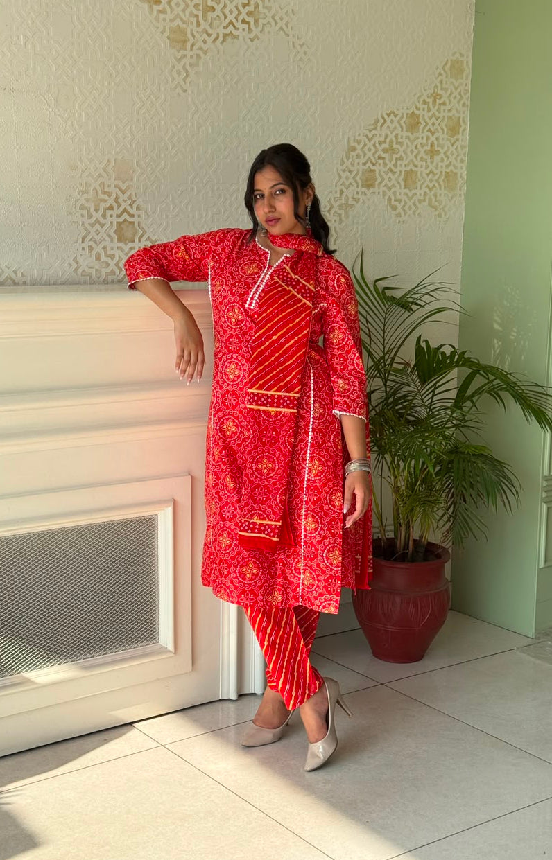 Kumkum — Red Bandhani Kurta Set